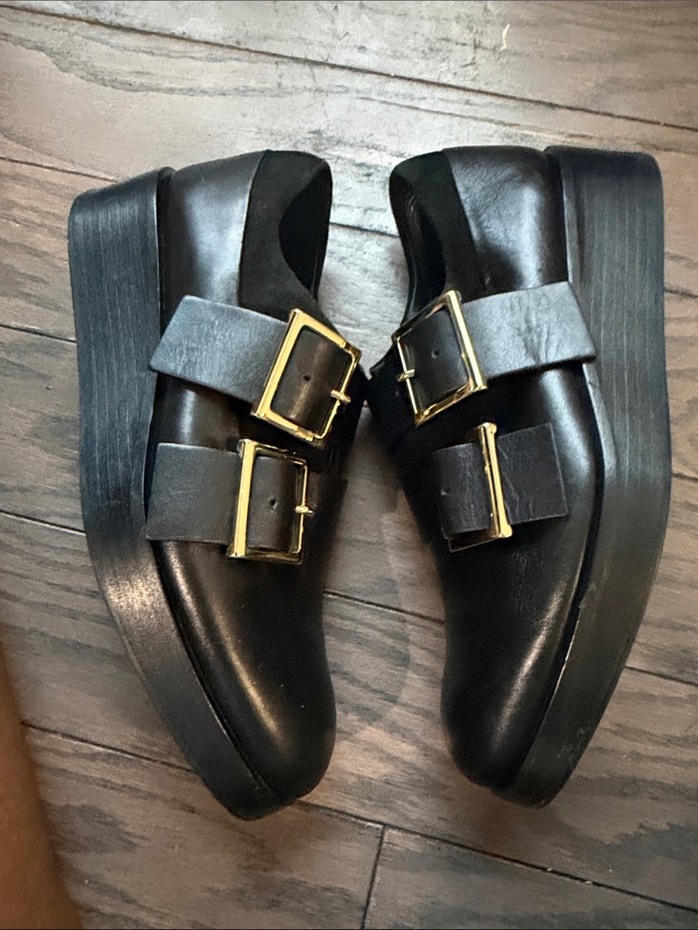 Tibi black leather platform wedge Whitt buck shoes. Size 36